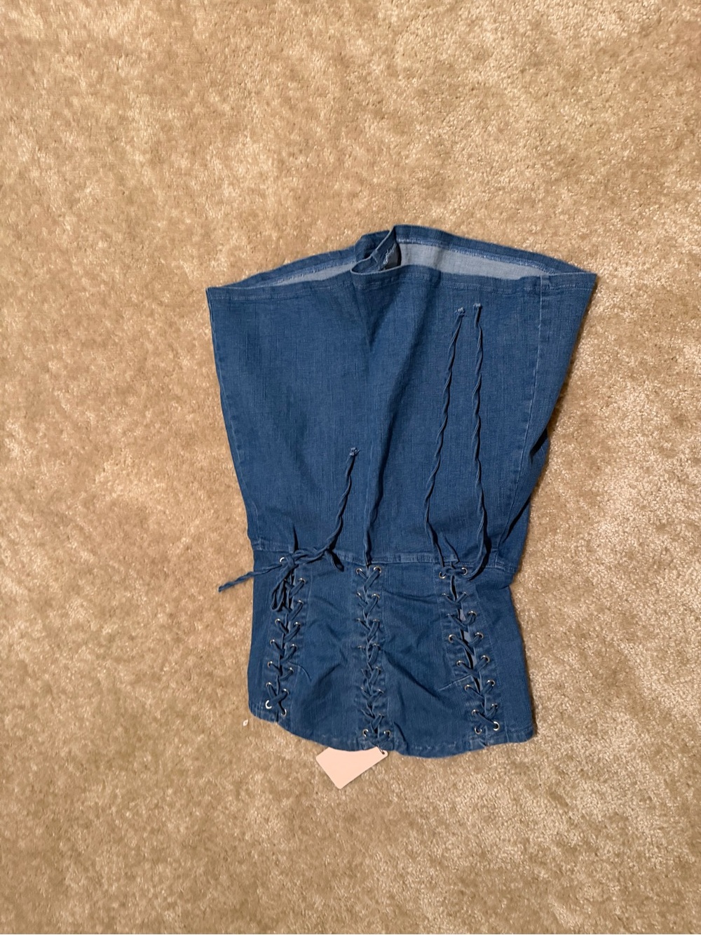 Strapless Lace-Up Dark Blue Denim Romper Shorts